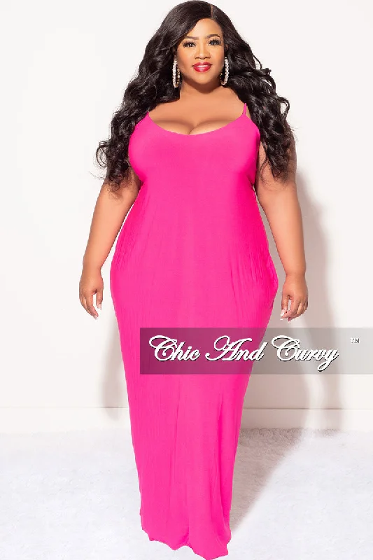 Final Sale Plus Size Spaghetti Strap Maxi Dress in FuchsiaWomen's thick tops