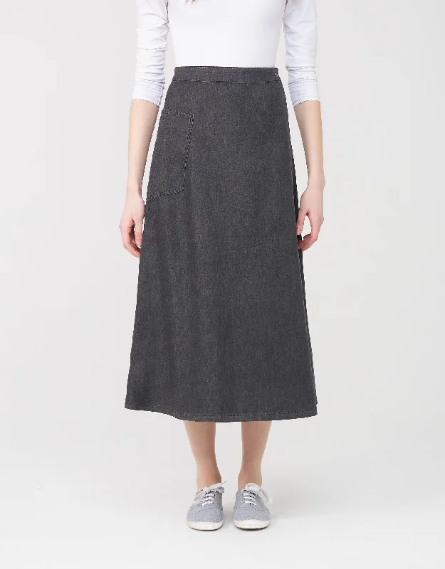 34" Mock Wrap Skirt with Patch Pocket Black WashBall Skirt