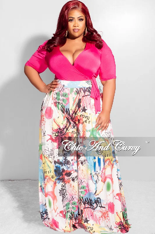 Final Sale Plus Size Palazzo Pants in Multi Color Design PrintPlus size women's chiffon tops