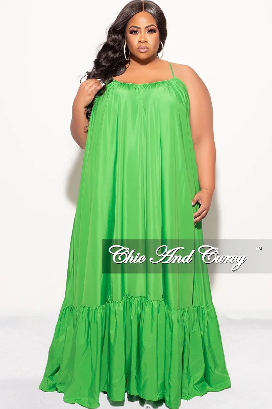 Final Sale Plus Size Spaghetti Strap Peasant Maxi Dress in GreenPlus size women's patchwork tops