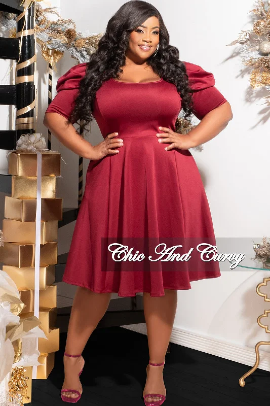 Final Sale Plus Size Ruched Sleeve Dress in BurgundyLarge women's loose tops