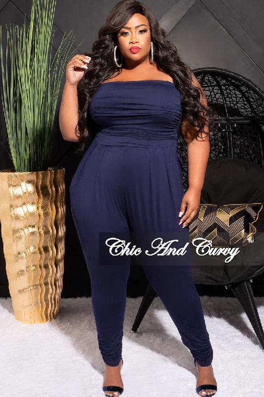 Final Sale Plus Size Tube Top Jumpsuit in NavyPlus size women's cotton tops