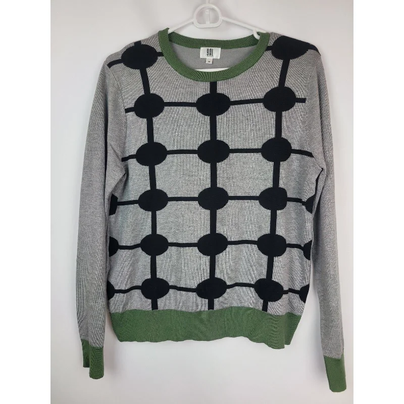 Retro Knit TopsYal New York Women's Dot-Print Sweater With Contrast Trim Green Gray Black Sz M