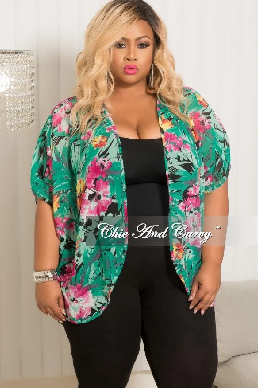 *Final Sale Plus Size Chiffon Cardigan in Green, Magenta,Orange and BlackWomen's designer tops