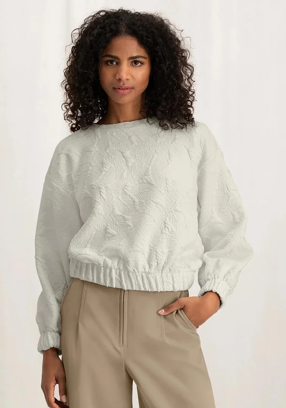 Layered Knit TopsYaya Embossed Leaf Print Sweater, Ivory White