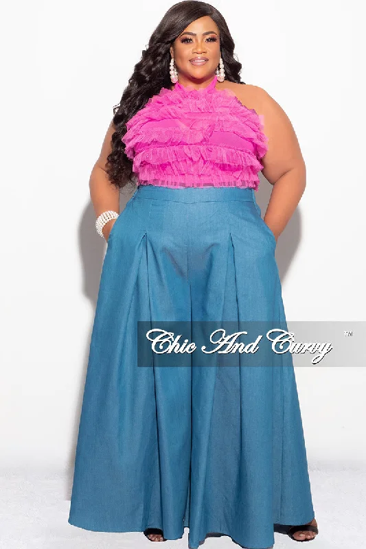 Final Sale Plus Size Wide Leg Pants in Light DenimLarge women's wrinkle-free tops