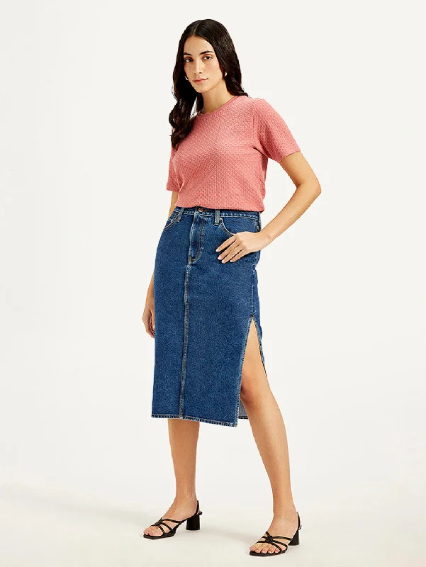 Women's High Rise Blue Straight Fit SkirtRomper Skirt