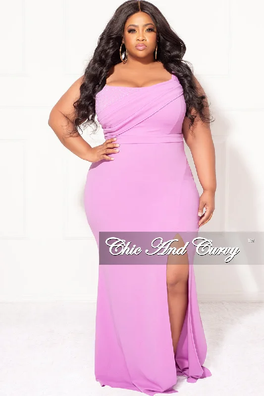 Final Sale Plus Size One Shoulder Gown with Rhinestone Bust in LavenderLarge women's quick-drying tops