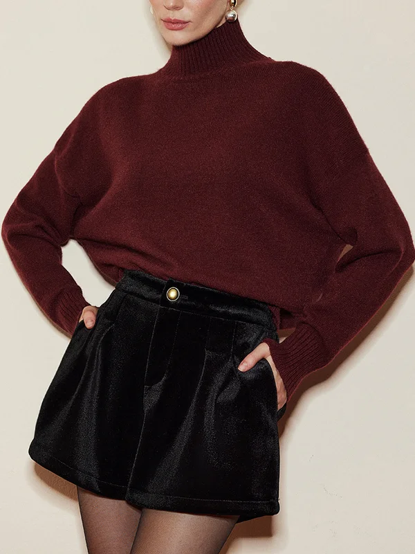 Crewneck Knit TopsElegant Mock Neck Shift Sweater