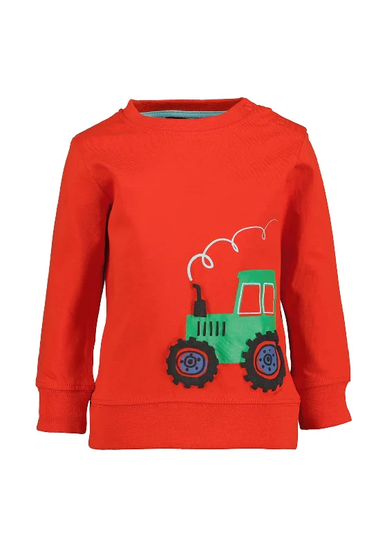 Running Knit TopsBlue Seven Baby Boy Tractor Long Sleeve Sweater, Red