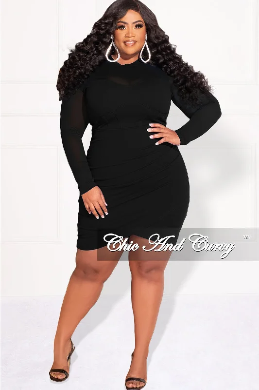 Final Sale Plus Size Mesh Top BodyCon Dress in BlackPlus size women's patchwork tops