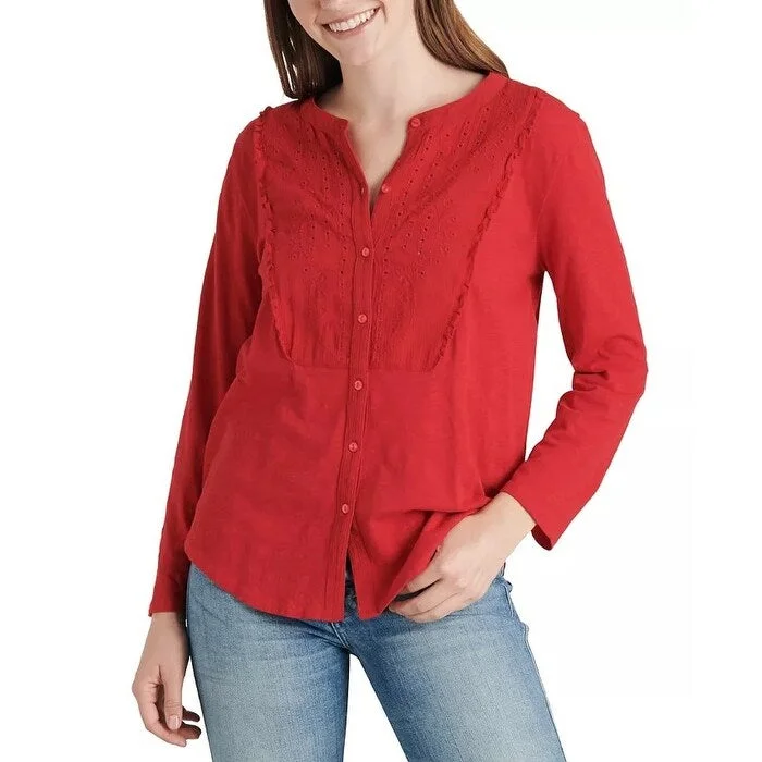 Opaque BraLucky Brand Women's Eyelet Bib Top Red Size Small