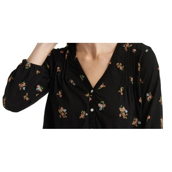 Petite BraLucky Brand Women's Floral Cotton Peasant Top Black Size X-Small