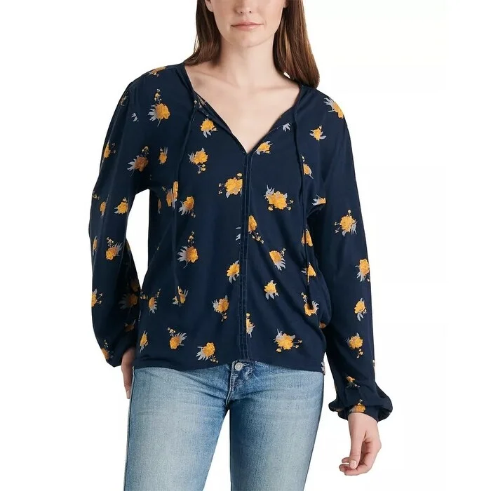 Full-cup BraLucky Brand Women's Floral Print Split Neck Jersey Top Navy Size X-Large