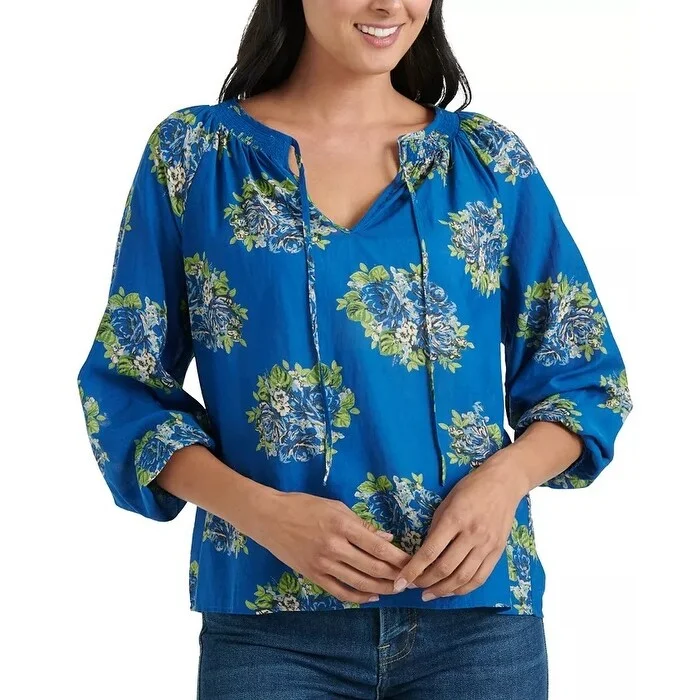 Unlined BraLucky Brand Women's Lyla Peasant Top Blue Size Medium