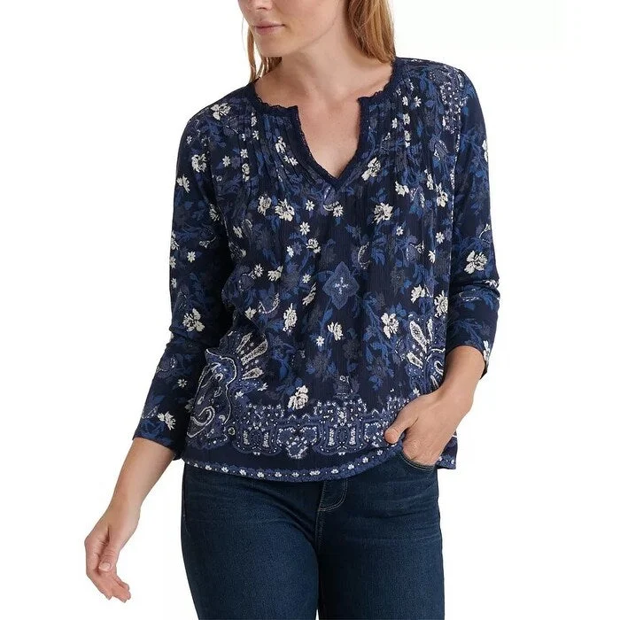 BraletteLucky Brand Women's Notch-Neck Peasant Top Navy Size Small