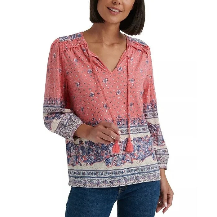 Stick-on BraLucky Brand Women's Printed Peasant Top Pink Size Extra Small - X-Small