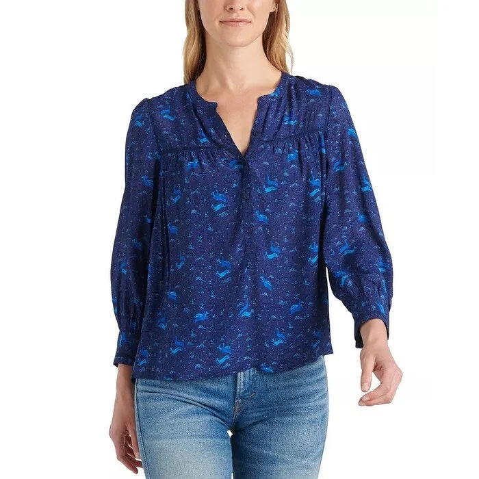 Medium-impact Sports BraLucky Brand Women's Sophie Print Popover Blue Navy Size Large