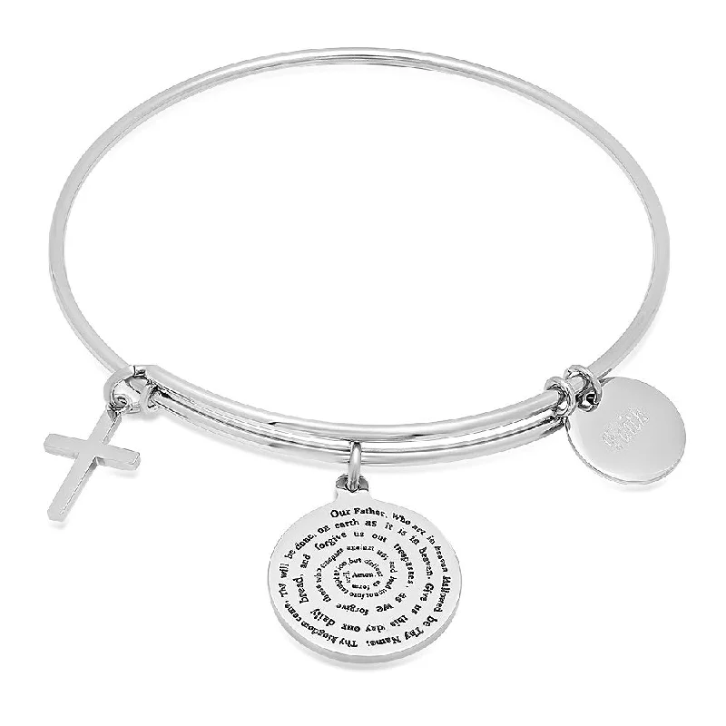 Animal Print BraSteelTime SteelTime Women's Stainless Steel Bracelet With Our Father, Faith, And Cross Charms.