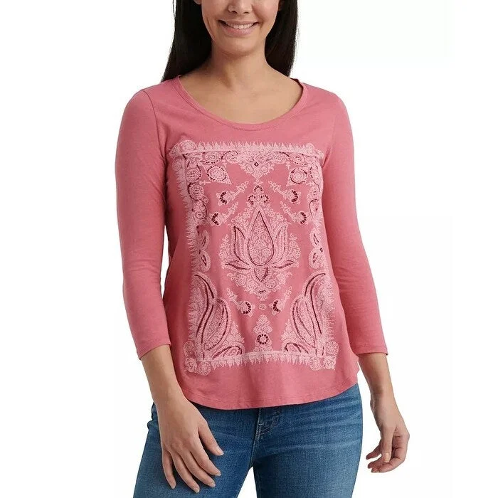 Medium-impact Sports BraLucky Brand Women's Cotton Printed Scoop-Neck Top Pink Size X-Large