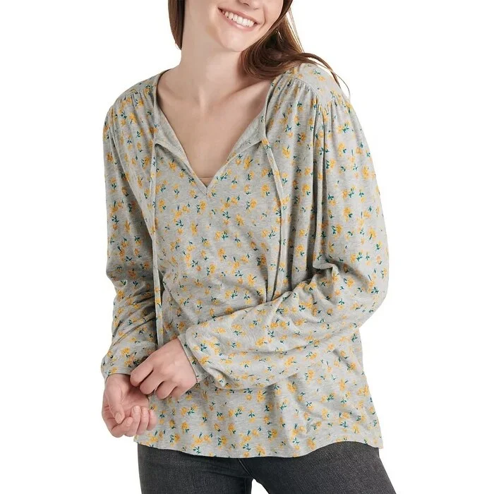 Unpadded BraLucky Brand Women's Floral Print Peasant Top Gray Size Medium