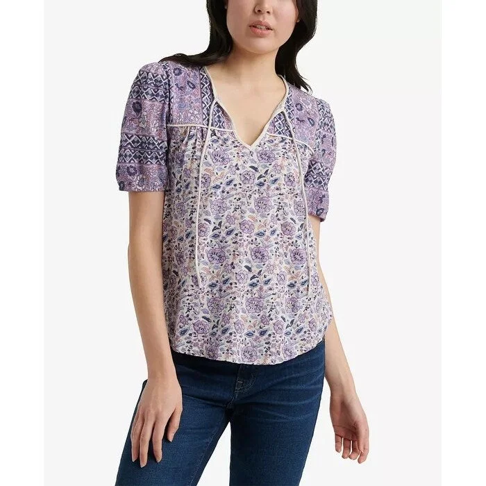 Swim BraLucky Brand Women's Print Peasant Top Bright Purple Size Small