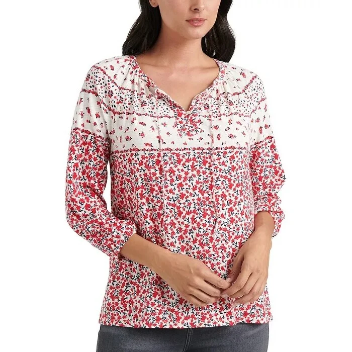 Fashion BraLucky Brand Women's Printed Cotton Peasant Top Red Size Extra Small