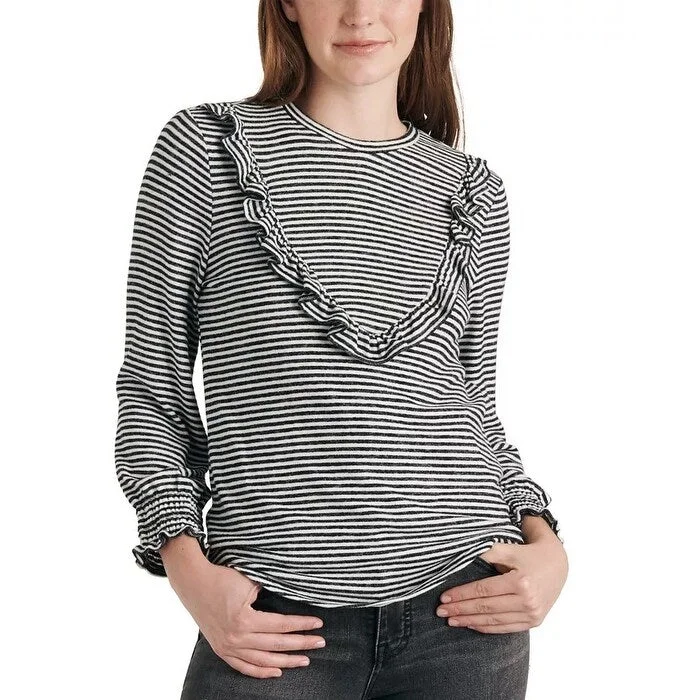 Denim BraLucky Brand Women's Ruffle Stripe Cloud Jersey Top Black White Size Small