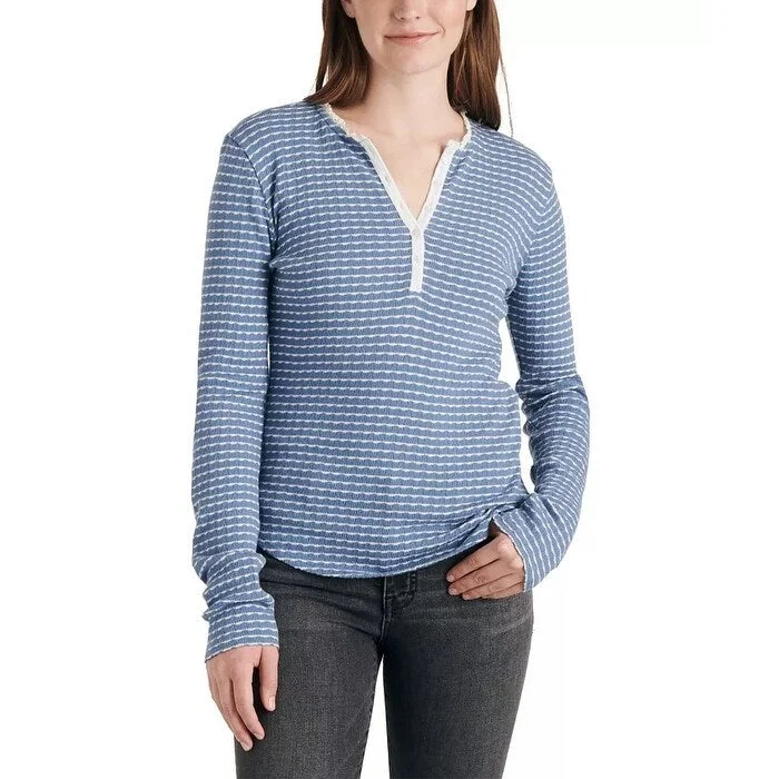 Padded Strapless BraLucky Brand Women's Stipe Pointelle Thermal Henley Blue Size Medium