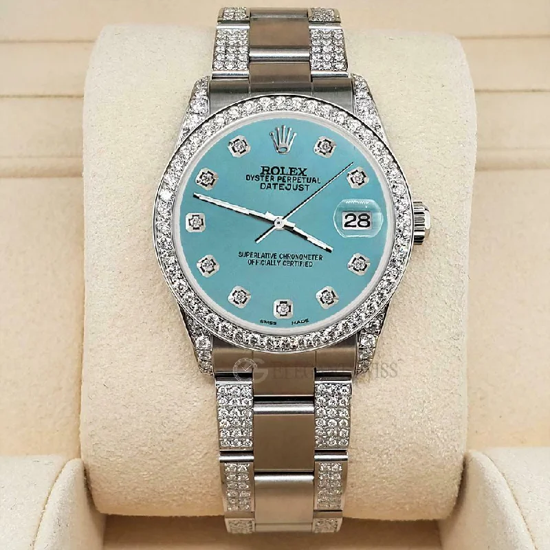 Triangle BraRolex Datejust 31mm 3.5ct Diamond Bezel/Lugs/Bracelet/Turquoise Dial Steel Watch TFJ-142508814