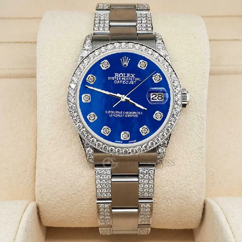 Deep V BraRolex Datejust 31mm 3.5ct Diamond Bezel/Lugs/Bracelet/Blue MOP Dial Steel Watch TFJ-142508816