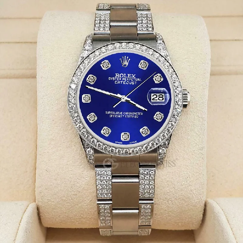 U-plunge BraRolex Datejust 31mm 3.5ct Diamond Bezel/Lugs/Bracelet/Navy Blue Dial Steel Watch TFJ-142508817