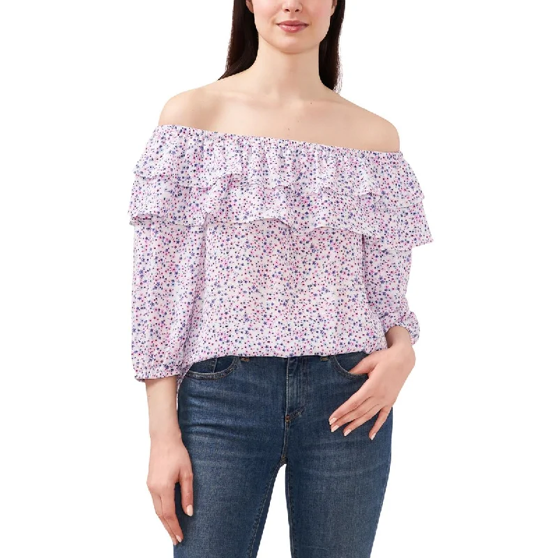 Heavily Padded BraCeCe Womens Vibrant Blooms Ruffled Floral Print Off The Shoulder