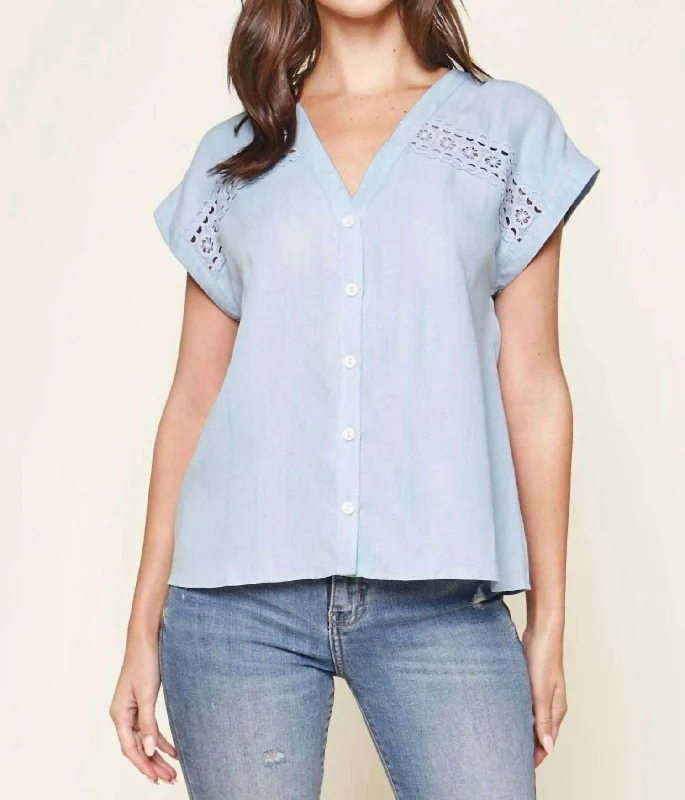 Quarter-cup BraChambray Crochet Trim Top In Light Blue