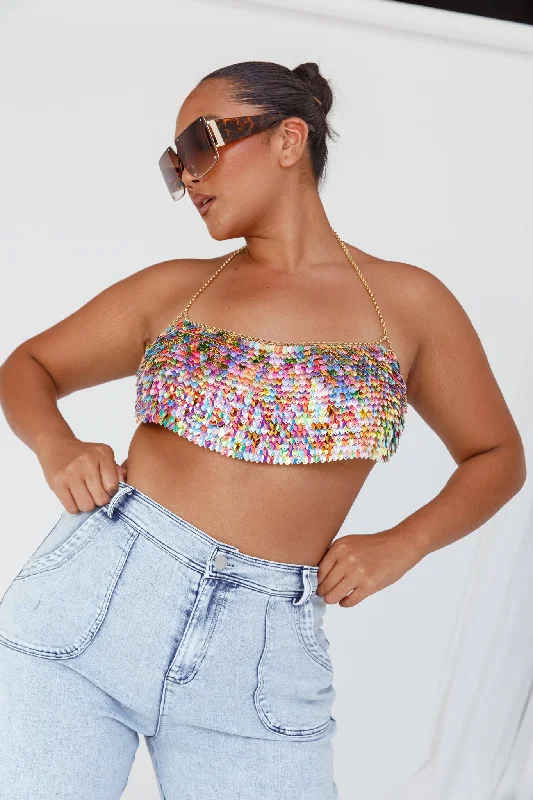 Comfort BraAerys Holographic Dragon Scale Halter Chain Bralette