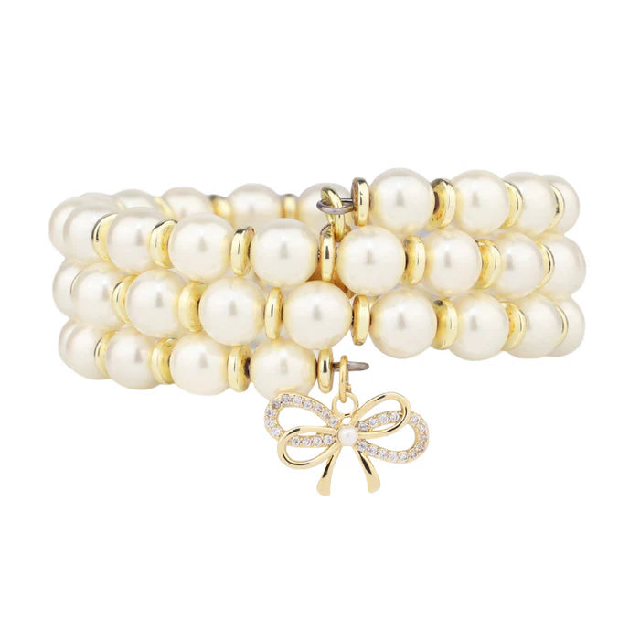 Deep V BraBudhaGirl White Pearl Wrap Bracelet