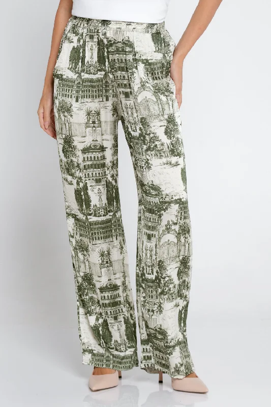 Dimitra Satin Pants - Green PrintCarpenter Pants