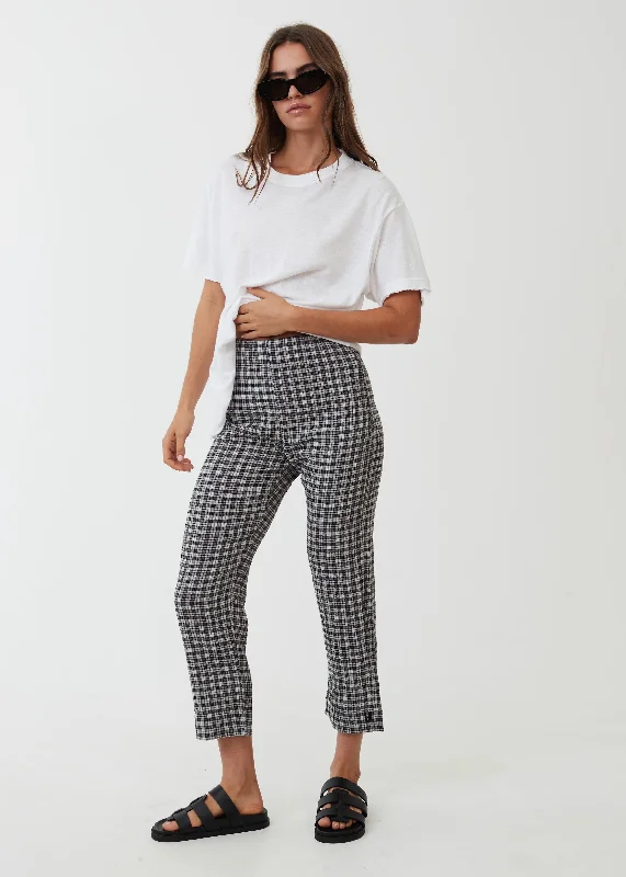 AFENDS Womens Asta - Seersucker Check High Waisted Pants - SteelBootcut