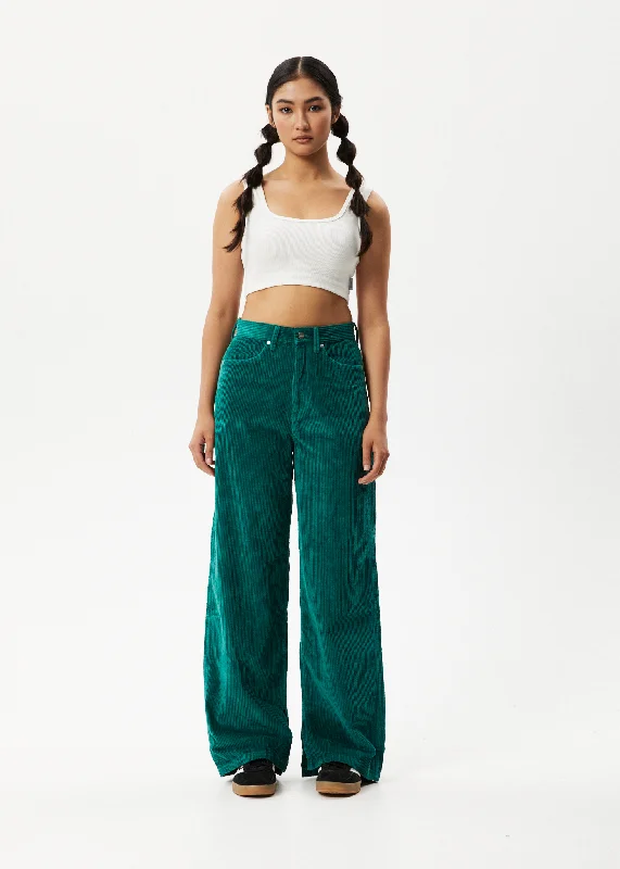 AFENDS Womens Bella - Corduroy Baggy Pants - EmeraldPlaid Pants