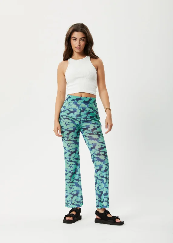 AFENDS Womens Liquid - High Waisted Sheer Pants - Jade FloralMilitary Pants