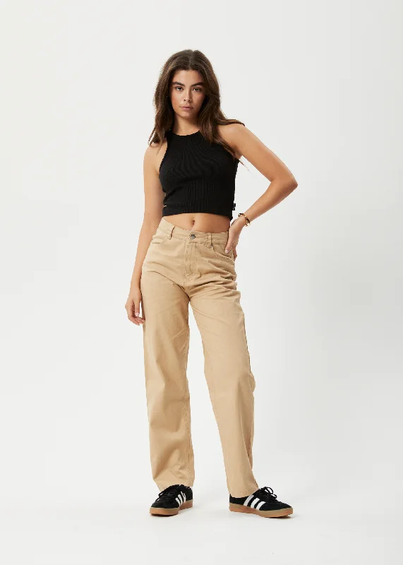 AFENDS Womens Shelby - Wide Leg Pants - TanFleece-lined Pants