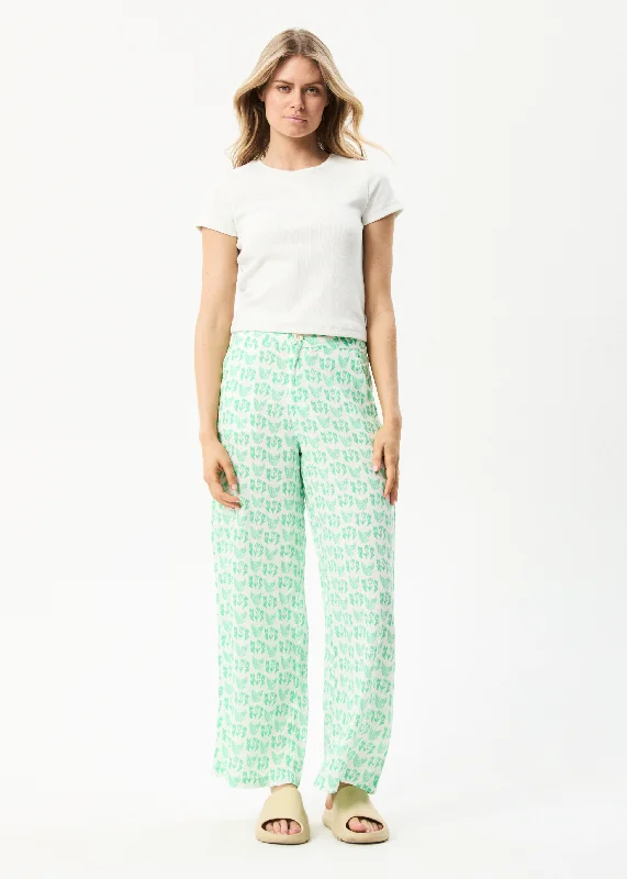 AFENDS Womens Swan Sienna - Wide Leg Pants - Lime GreenDungarees