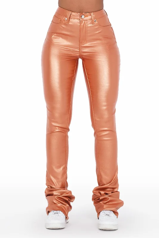 The Drama Metallic Orange PU Super Stacked PantStovepipe Pants