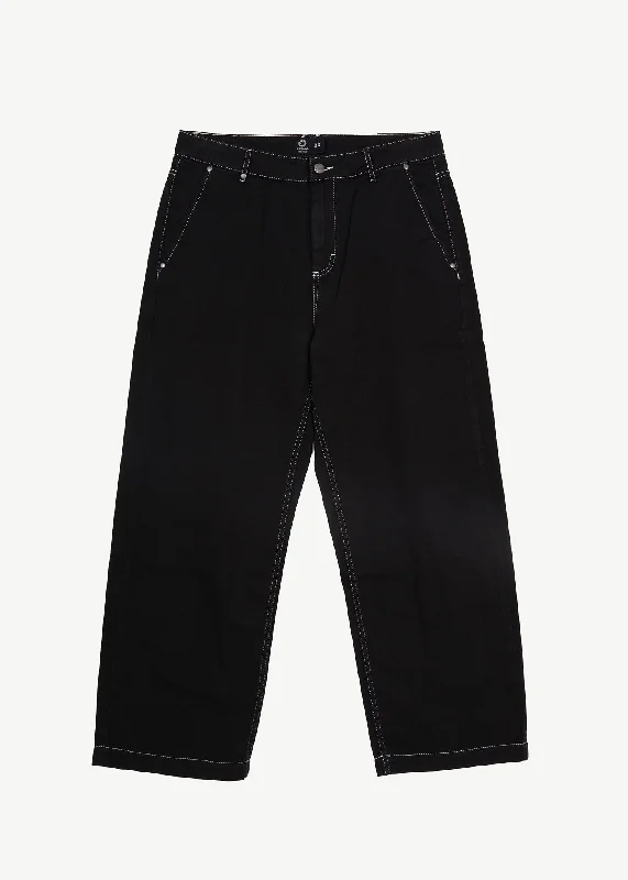 AFENDS Mens Pablo - Baggy Pants - BlackLinen Pants