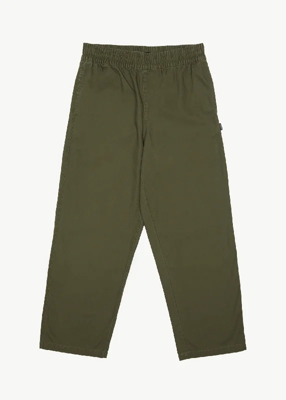 AFENDS Mens Ninety Eights - Baggy Elastic Waist Pants - MilitaryZip-off Pants