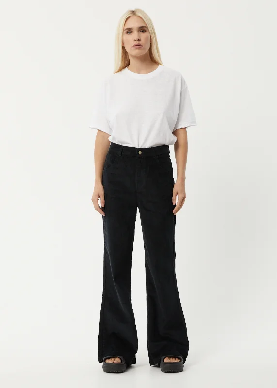 AFENDS Womens Marsha - Corduroy Slim Flared Pants - BlackElastic-waist