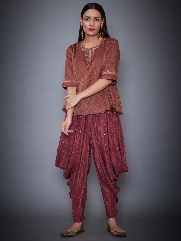 RI Ritu Kumar Mauve & Gold Shimmer Kurti With Dhoti PantsCut-offs