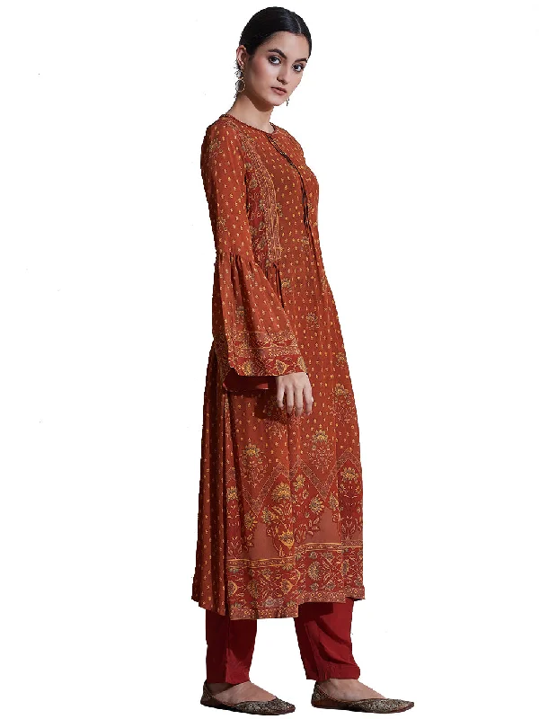 Ritu Kumar Rust & Beige Printed Kurti (Salwar Kameez) with PantSwim Trunks