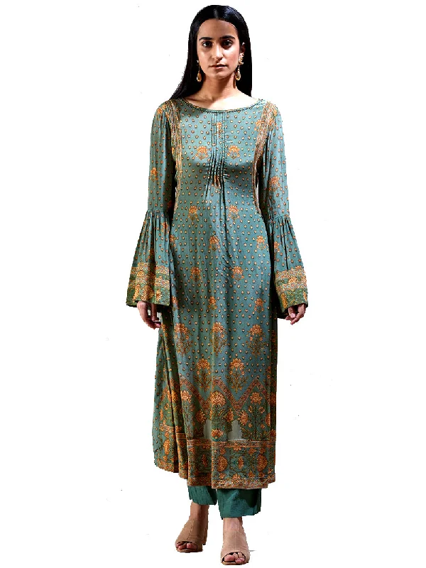 Ritu Kumar Sea Green & Beige Printed Kurti (Salwar Kameez) with PantCycling Pants