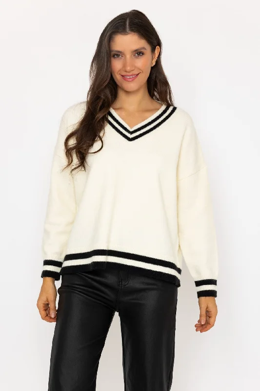 Cream V Neck Cricket JumperKnitted Loose